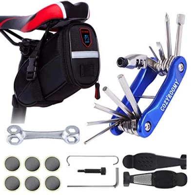 Afbeelding van fietsreparatieset, zadeltas voor fietsgereedschap, fietstas en multitool, kettinggereedschap fietsbandengereedschap, blauw