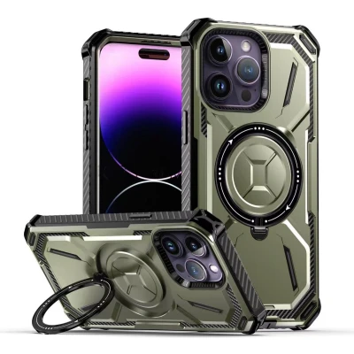 Afbeelding van Hoesje Geschikt voor iPhone 13 Pro Backcover MagSafe Rugged Armor Extra valbescherming Ringhouder TPU Groen