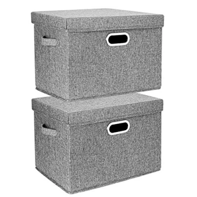 Afbeelding van TYEERS Grote Opbergdoos met Deksel, Opvouwbaar, Afwasbaar, Opbergbak 44x30x29 cm, Set van 2, Grijs
