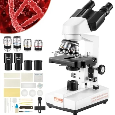 Afbeelding van VEVOR Binoculaire Microscoop, 10X, 25x, compound lenzen 4X, 40X, 100X, Laboratorium Oplichting, vergroting 40 2500, 100 240 V Laboratoriummicroscoop,