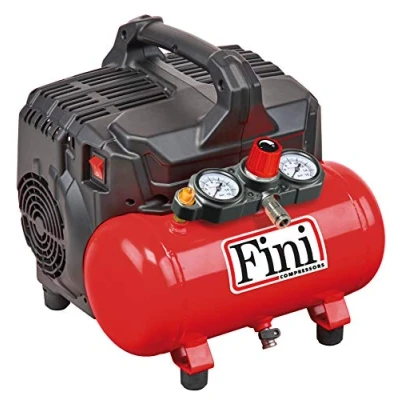 Afbeelding van FINI Siltek S/6 stille compressor 2 manometer (59 dB), 6 l, 1,0 HP, 8 bar, 750 W, 230 V, Rood