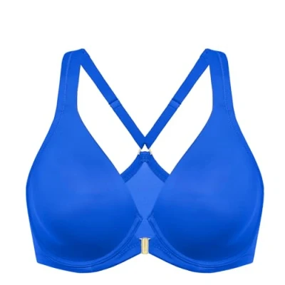 Afbeelding van DELIMIRA Women&#039;s Front Closure Racerback Naadloze Beugel Ongevoerde Plunge Full Coverage Bra Fonkelend blauw 80G