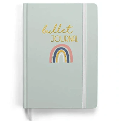 Afbeelding van Premium Bullet Journal Starter Set (regenboog) notitieboek A5 gestippeld 192 pagina&#039;s dik 120g/m² papier met raster, elastiek, penhouder, driehoekig zakje, instructies.