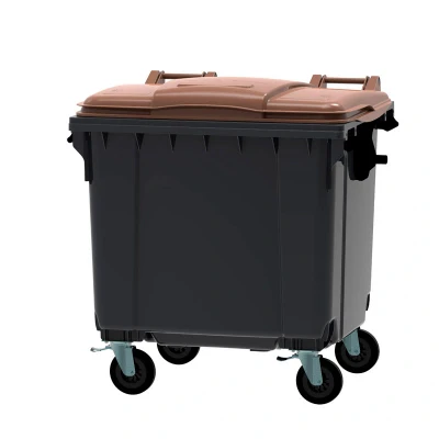 Afbeelding van Container 1100 liter vlak deksel grijs/bruin