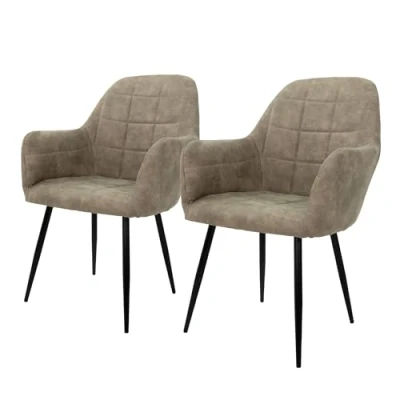 Afbeelding van Set van 2 eetkamerstoelen, grijs beige, met rugleuning en armleuningen
