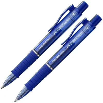 Afbeelding van Faber Castell 205013 Balpen Poly Ball View admiral blue, 2 stuks, met vervangbare XB vulling, document proof