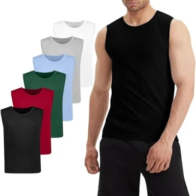 Afbeelding van LiKing Heren onderhemd basic tank top 3/6 pak katoen fijn rib mouwloos spiershirt mannen 8301, 6 stuks, meerkleurig, L