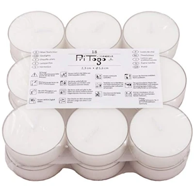 Afbeelding van Pritogo Maxi theelichtjes (18 stuks) kunststof hoes brandduur: 5 uur XXL Ø 5,8 x 2,2 cm Jumbo plastic schaal ongeparfumeerd