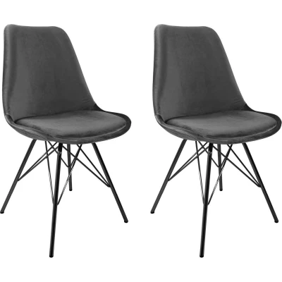 Afbeelding van Kick kuipstoel Velvet donkergrijs zwart frame set van 2