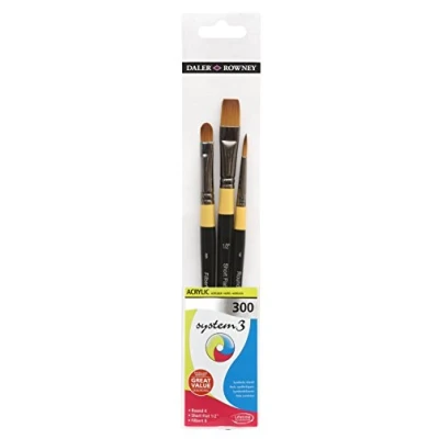 Afbeelding van Daler Rowney System3 acrylborstel, synthetisch haar, kort handvat, ronde, hoekschaduw, plat en filbert, portemonnee, set 500, 5 verschillende borstels