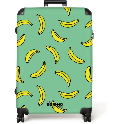 Afbeelding van NoBoringSuitcases.com® Koffer groot Reiskoffer lichtgewicht Groen met gele bananen Rolkoffer 4 wielen Grote trolley XL 98 liter bagage