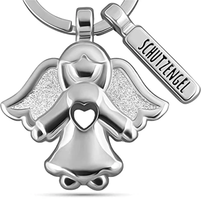 Afbeelding van LANOLU Beschermengel Sleutelhanger engel sleutelhanger, geluksbrenger auto rijd voorzichtig hanger met ruimte voor gravure, geschenken rijbewijs, hanger, zilver, Small,