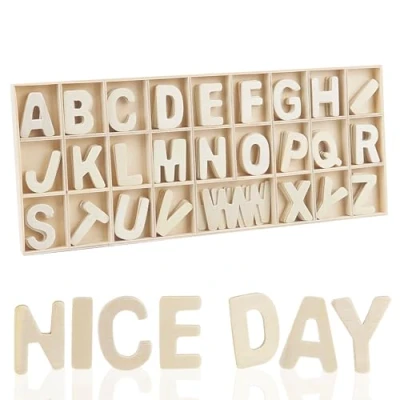Afbeelding van 130 stuks houten letters, klein, 3 cm, decoratieve hout, kleine letters om te knutselen, scrabble decoratie, hoofdletters A Z, voor kunsthandwerk, doe het zelf