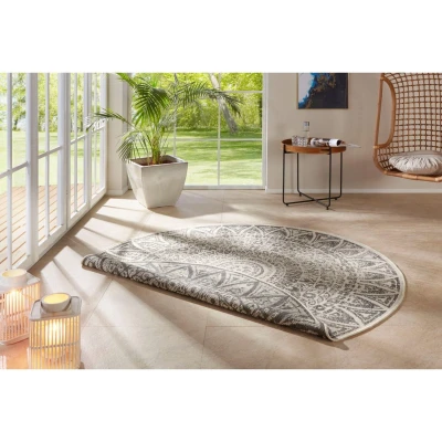Afbeelding van Rond Binnen &amp; Buiten Vloerkleed Lilja Grijs/crème 100 Cm
