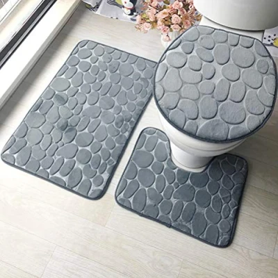 Afbeelding van ele ELEOPTION 3 delige antislip badmatset op voetstuk, toiletdekselhoes, ademende traagschuim badmatten zacht comfortabel waterabsorberend toilet badkamertapijt (grijs)