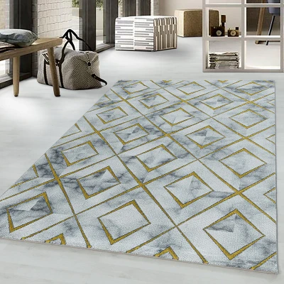 Afbeelding van Modern vloerkleed Marble Square Grijs/Goud 140x200cm Adana Carpets