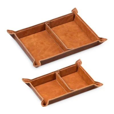 Afbeelding van Navaris 2x tray van imitatieleer Set 2 imitatieleren organizers Opbergbakje voor sleutels, telefoon en portemonnee Bruin