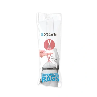 Afbeelding van PerfectFit afvalzak met trekbandsluiting code V, 3 liter, 20 stuks/rol White Brabantia