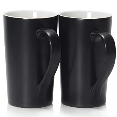 Afbeelding van 20 oz / 600 ml grote koffiemokken, Smilatte M007 effen hoge keramische beker met handvat voor papa mannen, set van 2, zwart