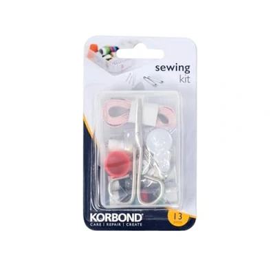 Afbeelding van Korbond 13 delige ideale naaiset voor noodreparaties, onderweg, met hoogwaardige schaar, garen, naalden, spelden, vingerhoed, meetlint enz., multi, stuks