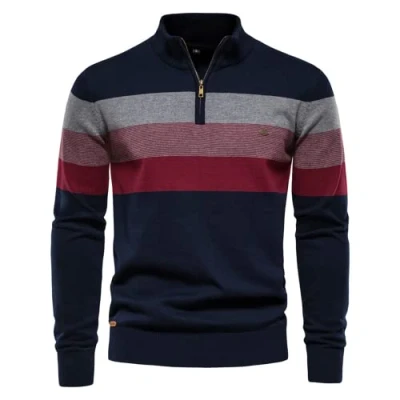 Afbeelding van OHXSM Mannen Half Zip Jumper Fleece Gevoerde Gebreide Coltrui Trui Warme Lange Mouw Stand Kraag Heren Mouwen Halve Warm Up Sweatshirt voor Winter, D blauw, XXL