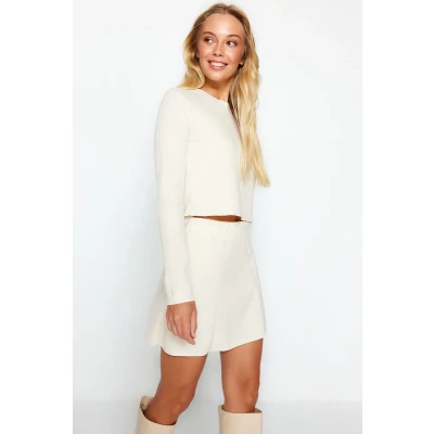 Afbeelding van Trendyol Marineblauwe Off Shoulder Cropped Thessaloniki/Gebreide Look Gebreide Blouse Met Ronde Hals Twoaw24Bz00168