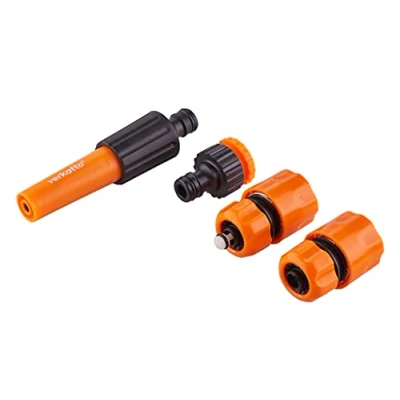 Afbeelding van Mivos Irrigatieset, 4 stuks, 1/2 inch, verstelbaar mondstuk, kraanaansluiting inch en 3/4 adapter/aansluiting voor waterslang tuin, verbindingsset het bewateren van tuin planten