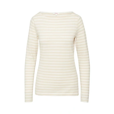 Afbeelding van s.Oliver MIT U BOOT Ausschnitt Longsleeve, Dames, Maat: 32, Beige