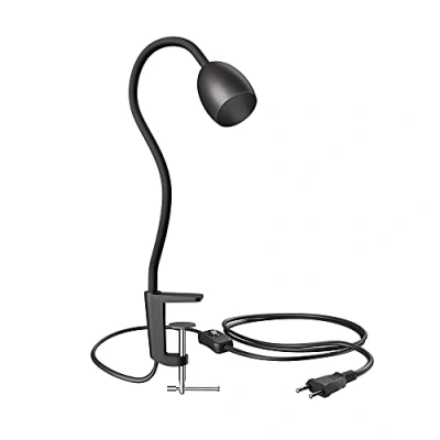 Afbeelding van ledscom.de Klemverlichting, zwanenhals KLUK, schakelaar, mat zwart, 1x GU10 max. 60W, krasbescherming, spot focussing, directe spot, verstelbaar licht, klembevestiging, lichtdesign, roterende