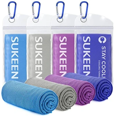 Afbeelding van Koelhanddoek, verkoelende handdoek, koelhanddoek voor onmiddellijke koeling met 4 waterdichte zakken, microvezel, sporthanddoek fitness, kamperen, wandelen, yoga, golfen, reizen (4 stuks, blauw,