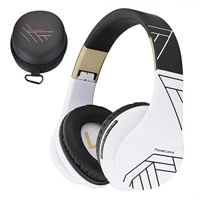 Afbeelding van PowerLocus P2 Draadloze Over Ear Koptelefoon Inklapbaar Bluetooth Hoofdtelefoon Met microfoon Headphone Micro SD mode Incl. Carry Case Zwart/Wit