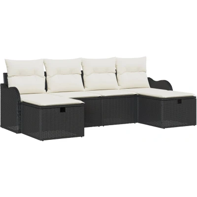 Afbeelding van vidaXL 6 Delige Tuin Sofa Set met Kussens Zwart Poly Rattan