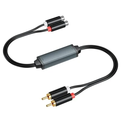 Afbeelding van eppfun AV100C Ruisisolator met aardlus voor autoradiosysteem/thuisstereo, aardlusisolator zoemend ruisfilter 2 RCA audiokabel, zwart