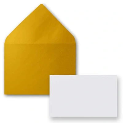 Afbeelding van Set van 25 kaarten met enveloppen, enkele kaarten, DIN A8, 7,1 x 4,5 cm, wit C8, 7,6 5,2 goud, metallic, natte plakrand