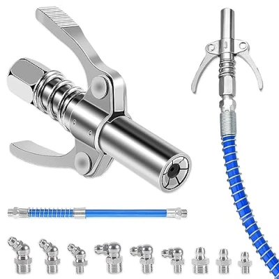 Afbeelding van Riisoyu Dubbele handgreep G Coupler, vetspuit mondstuk met 30 cm slang, vetspoppeling, M6, M8, M10 smeernippel, ergonomische handgreep, snelvergrendeling, losmaken voor alle vetpers