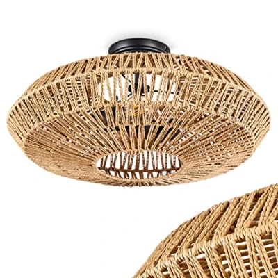 Afbeelding van plafondlamp Mulstrand, moderne van metaal/rattan in zwart/natuur, lamp modern design met lichteffect, ø52 cm, 1 lamp, x E27, zonder gloeilamp