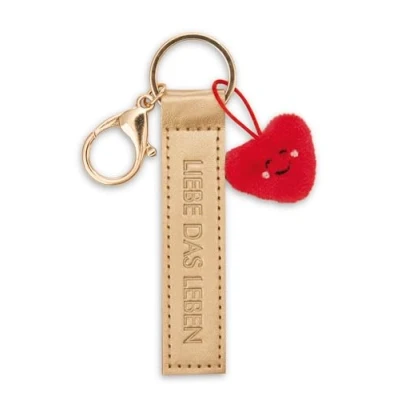 Afbeelding van NICI Sleutelhanger Love the Leben Kunstlederen band 10 cm met hart goud trouwe metgezel voor rugzak of tas, sleutelhouder klein en groot 62012