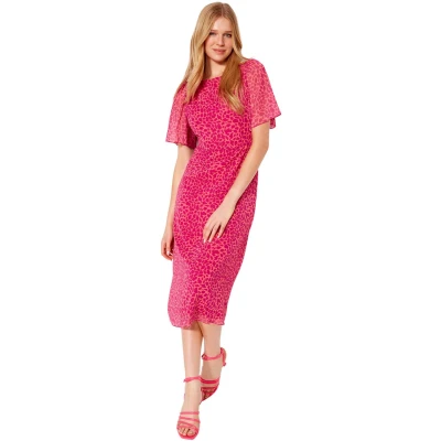 Afbeelding van Trendyol Fuchsia Dierenprint A Lijn Engelmouwen Gevoerd Chiffon Midi Geweven Jurk Twoss23El01372