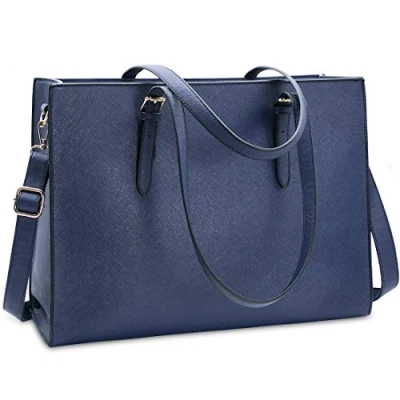 Afbeelding van NUBILY handtas, shopper, voor dames, grote, zwarte leren schoudertas, werktas, grote laptop businessschool tas, 39,6 cm, blauw, Large