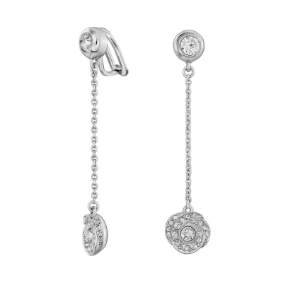 Afbeelding van Traveller Clip Oorbellen Oorhangers Dames Zilverkleurig Kristallen Geplatineerd 50x10 mm 157709