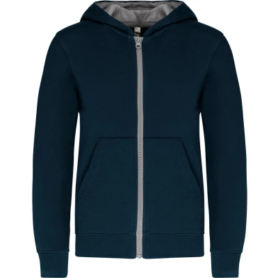 Afbeelding van Kariban Kindersweater met rits en capuchon K486 Navy / Fine Grey