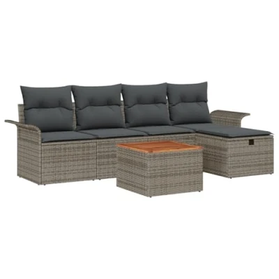 Afbeelding van vidaXL 6 delige Tuin Sofa Set met Kussens Grijs Poly Rattan, 2 zits Opbergruimte &amp; Rattan