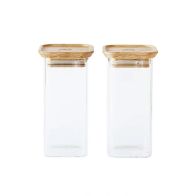 Afbeelding van Vershoudbakje Pebbly Vierkant met Bamboe Deksel 320 ml Transparant (Set van 2)