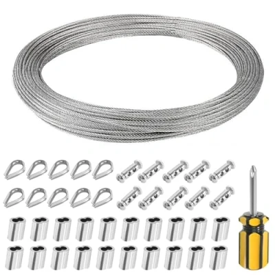 Afbeelding van Draadkabel 30 m staalkabel, 2 mm kabelspangarnituur, spandraad, roestvrij stalen kabel, draadkabel, kit voor klimhulp, gordijntouw, waslijn, lampophanging