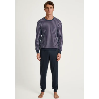 Afbeelding van CALIDA Relax Imprint Banden Pyjama voor heren, van 100% katoen, broek met stof beklede elastische tailleband, marsrood, 46/48