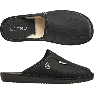 Afbeelding van ESTRO Pantoffels Heren Herenpantoffels Thuis Instappantoffels Herenslipper Huisschoenen Leer Memory Foam Traagschuim FROST (43, Onyx/Wol)