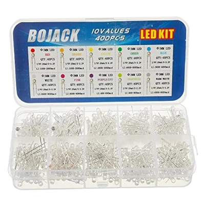 Afbeelding van BOJACK 10 kleuren 400 stuks 3 mm lampen Diodelampen Assored Kit Pack (transparant DC 2V 3,2V 20mA) Heldere Elektronische componenten Light Emitting Diodes Onderdelen