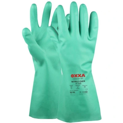 Afbeelding van M Safe Nitrile Chem 41 200 handschoen M/8 Blauw/groen Nitril Slip on EN 388:2016