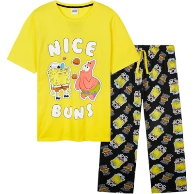 Afbeelding van SPONGEBOB SQUAREPANTS Pyjamaset loungewear voor heren, Geel/Zwart, XXL
