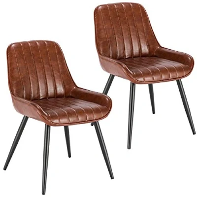 Afbeelding van Lestarain Eetkamerstoelen Set van 2 Vintage Keuken Counter Stoelen Lounge Leisure Woonkamer Hoekstoelen Met Metalen Poten PU Lederen Zitting en Rugleuningen, Bruin
